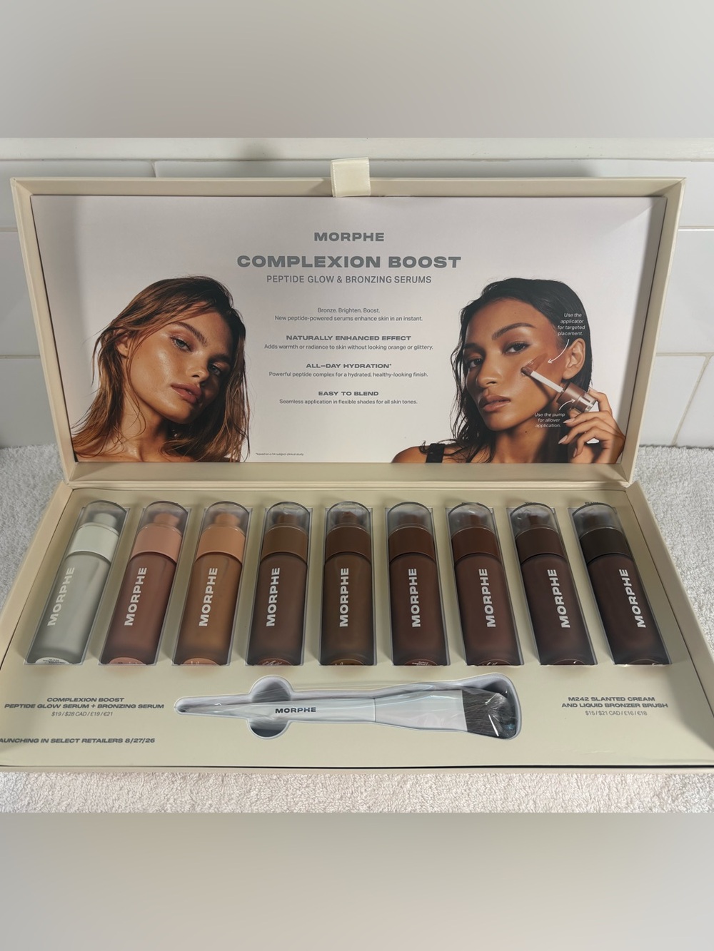 Morphe Complexion Boost Peptide Glow & Bronzing Serums w/Brush PR Box